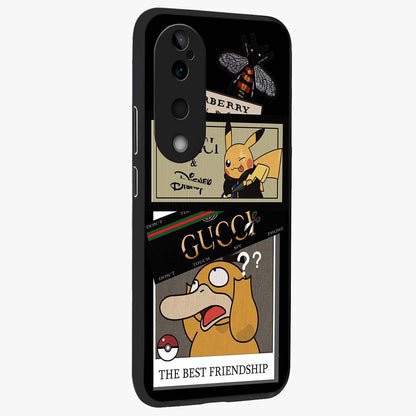 Gucci Play Mashup Glass Case upright view showcasing trendy luxury inspired artwork with modern fashion theme.