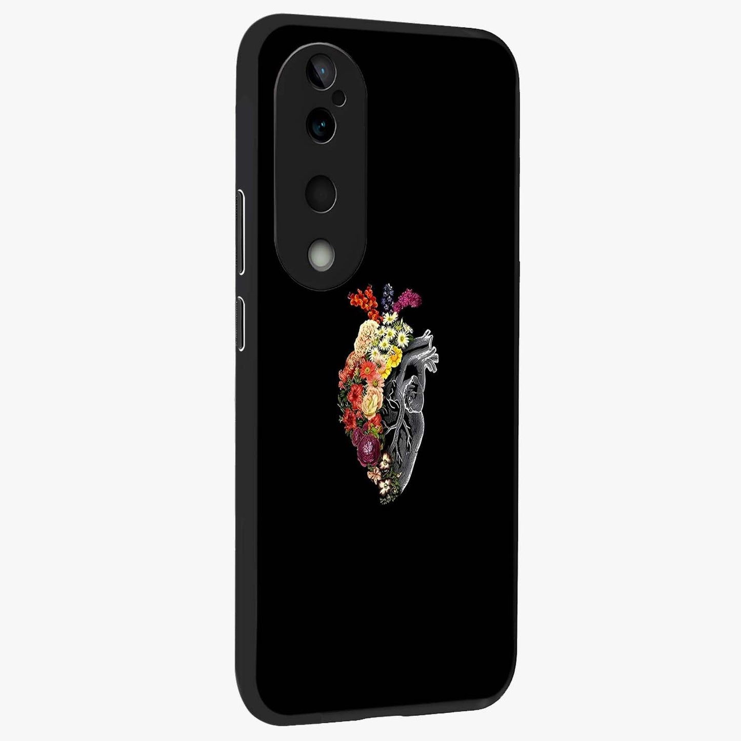 Heart With Flowers Glass Case upright view showcasing decorative heart and floral artwork with sweet romantic theme.