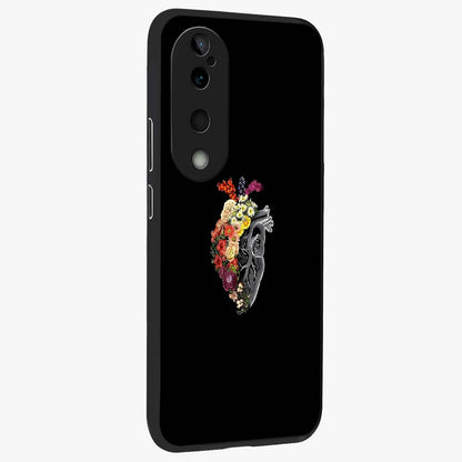 Heart With Flowers Glass Case upright view showcasing decorative heart and floral artwork with sweet romantic theme.