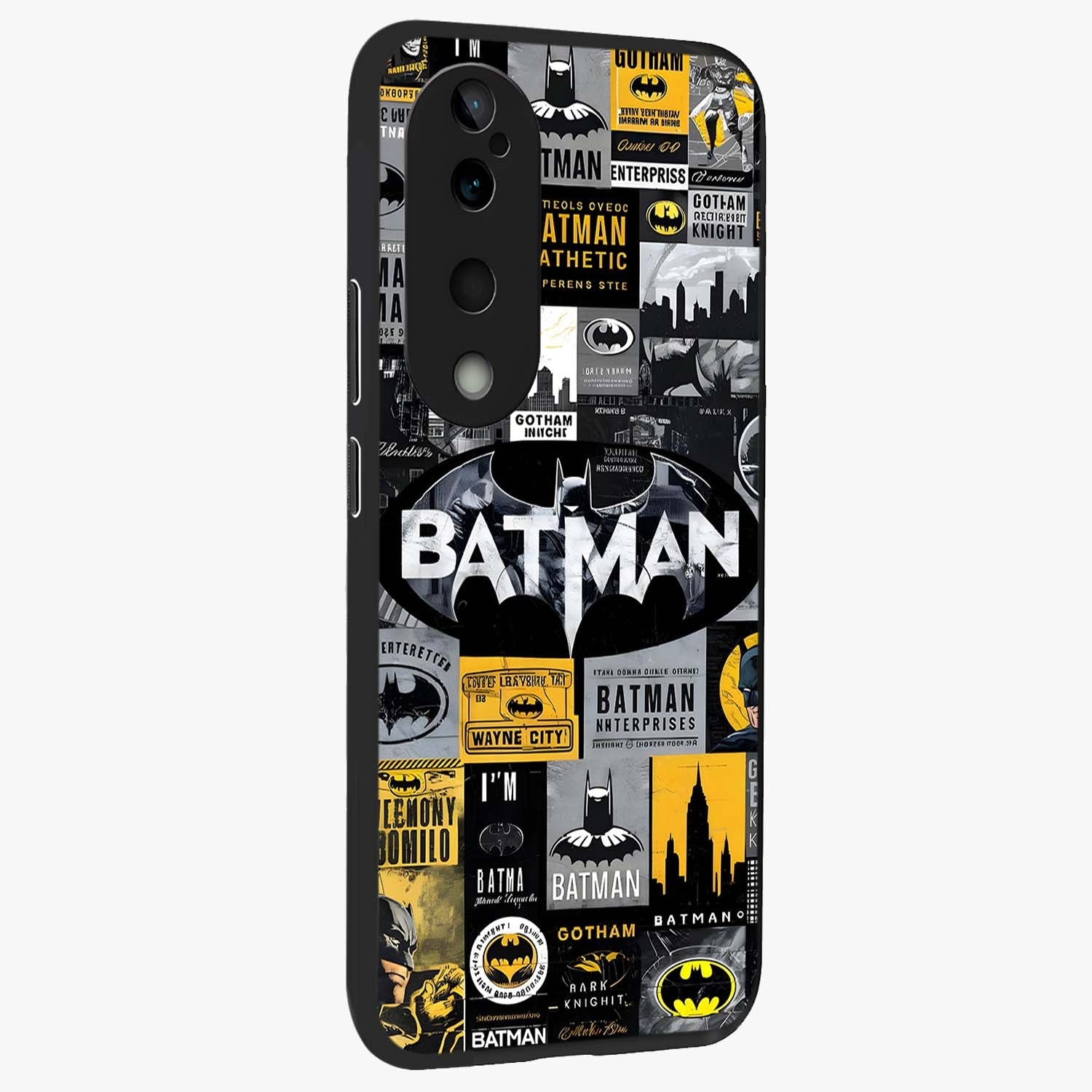 Knight Gotham Rise Glass Case upright view showcasing bold vigilante themed artwork with gothic city vibe.