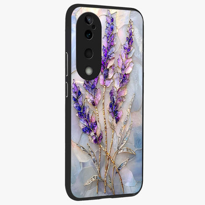 Lavender Dream Glow Glass Case upright view showcasing radiant lavender glow artwork with calming dreamy theme.