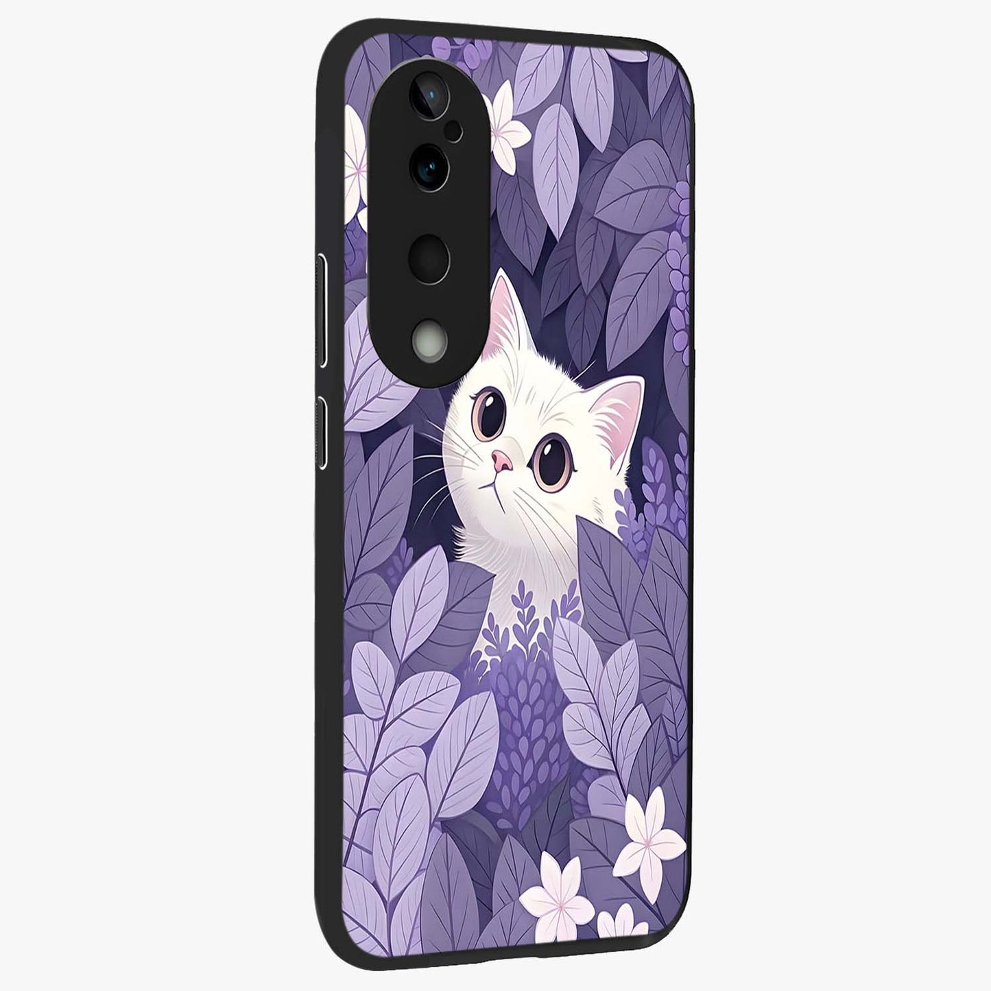 Lilac Hide Peek Cat Glass Case upright view showcasing charming cat artwork with adorable peek theme.