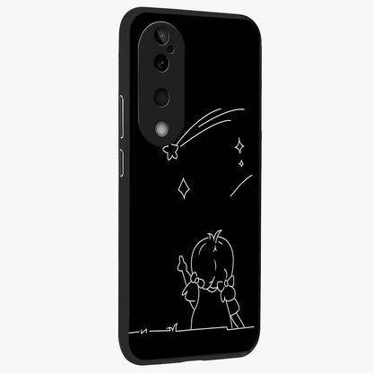 Line Art Girl With Shooting Stars Glass Case upright view showcasing delicate shooting stars artwork with minimal artistic theme.