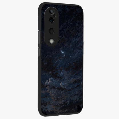 Lunar Veil Silence Glass Case upright view showcasing calm moon themed artwork with serene night atmosphere.