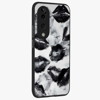 Midnight Kiss Marks Glass Case upright view showcasing stylish kiss mark artwork with trendy romantic theme.