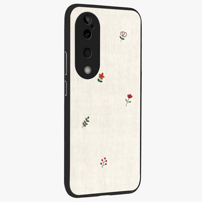 Minimalistic Blue With White Flower Pattern Glass Case upright view showcasing clean white flower artwork with calming blue theme.