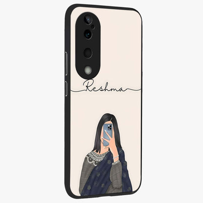 Mirror Mood Muse With Custom Name Glass Case upright view showcasing artistic mirror themed artwork with personalized aesthetic.