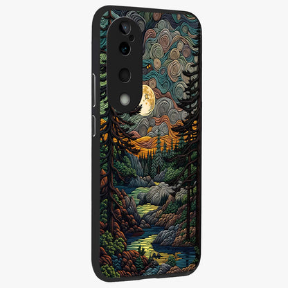 Moonlight Forest Dream Glass Case upright view showcasing magical forest artwork with calm night theme.
