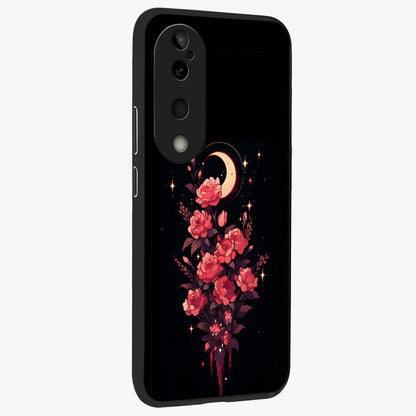 Moonlit Floral Elegance Glass Case upright view showcasing delicate floral artwork with refined night inspired theme.