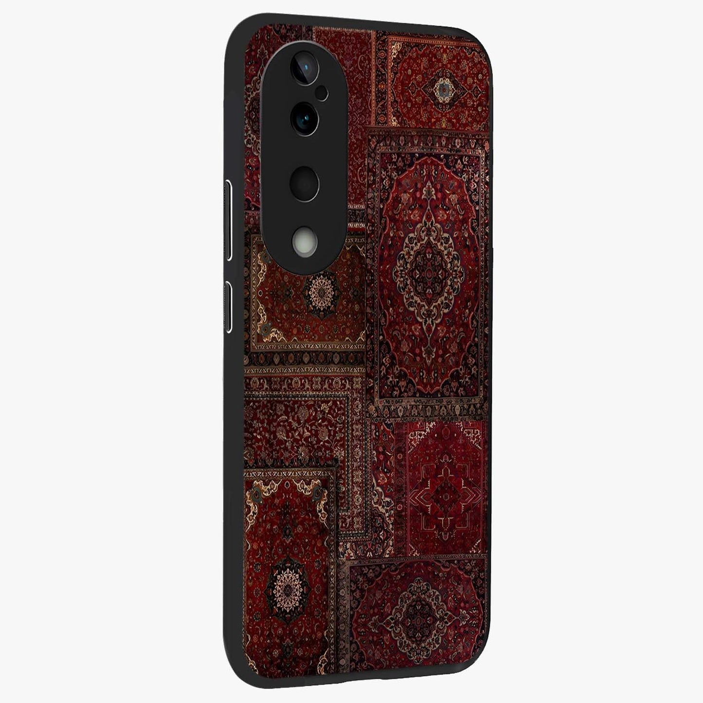 Persian Velvet Tale Glass Case upright view showcasing elegant Persian artwork with classic heritage theme.