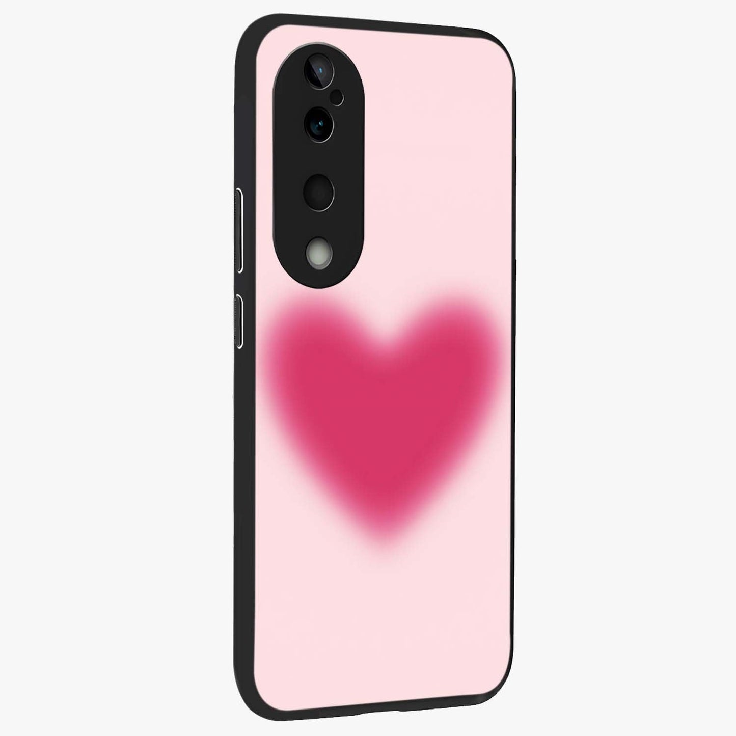 Pink Aura Heart Glass Case upright view showcasing romantic heart artwork with soft pastel theme.