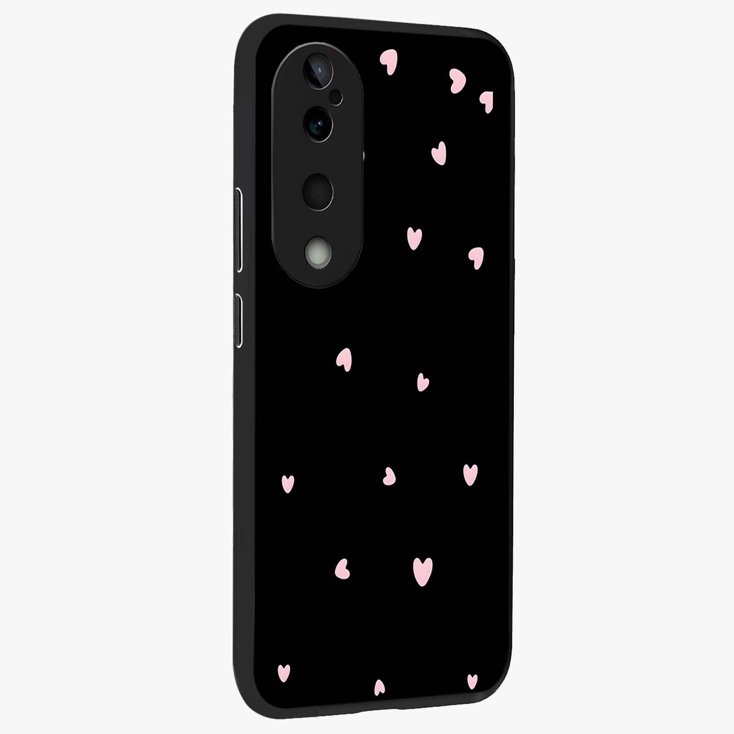 Pink Love Drops Glass Case upright view showcasing charming heart drop artwork with romantic playful theme.