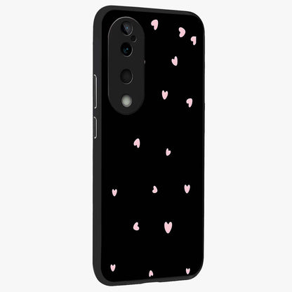 Pink Love Drops Glass Case upright view showcasing charming heart drop artwork with romantic playful theme.