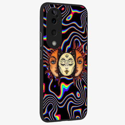Psychedelic Sun Glass Case upright view showcasing trippy sun artwork with bold psychedelic theme.