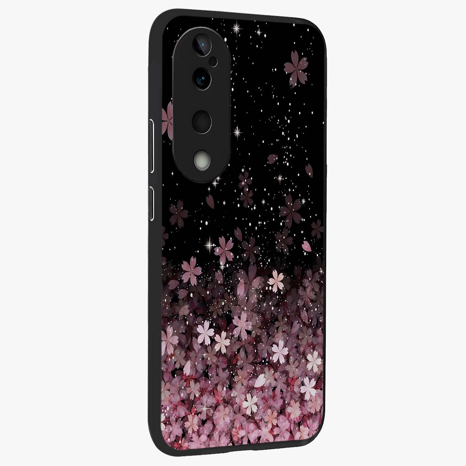 Small Starry Flowers Glass Case upright view showcasing charming floral artwork with dreamy starry theme.