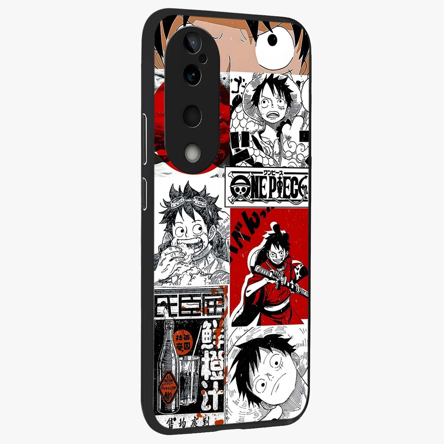 Strawhat Chaos Panels Glass Case upright view showcasing energetic anime artwork with bold adventure theme.