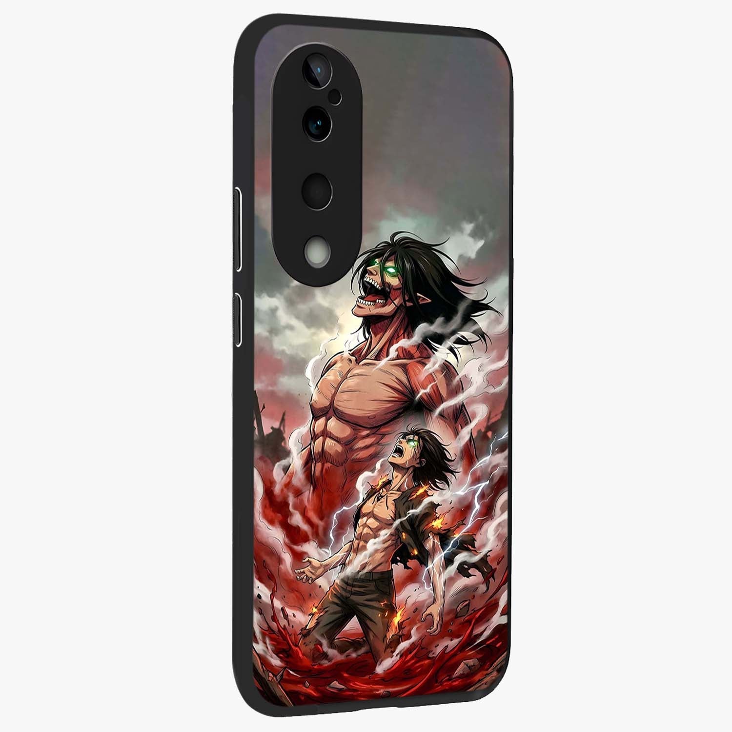 Titan Awakening Fury Glass Case upright view showcasing intense titan artwork with epic fantasy theme.