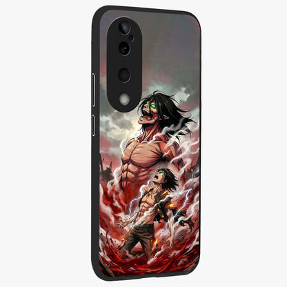 Titan Awakening Fury Glass Case upright view showcasing intense titan artwork with epic fantasy theme.