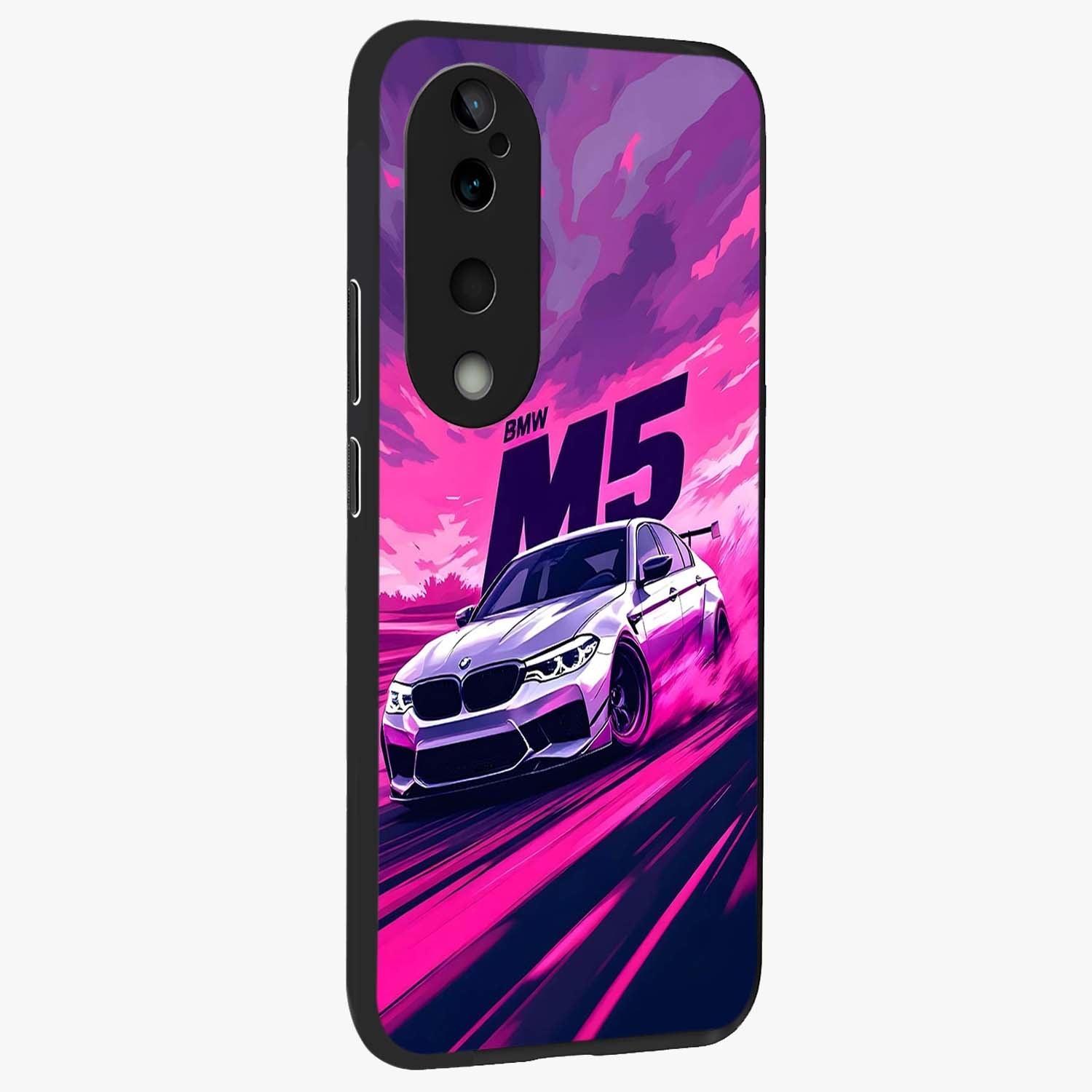 Velocity Drift Pulse Glass Case upright view showcasing powerful racing artwork with energetic motorsport theme.
