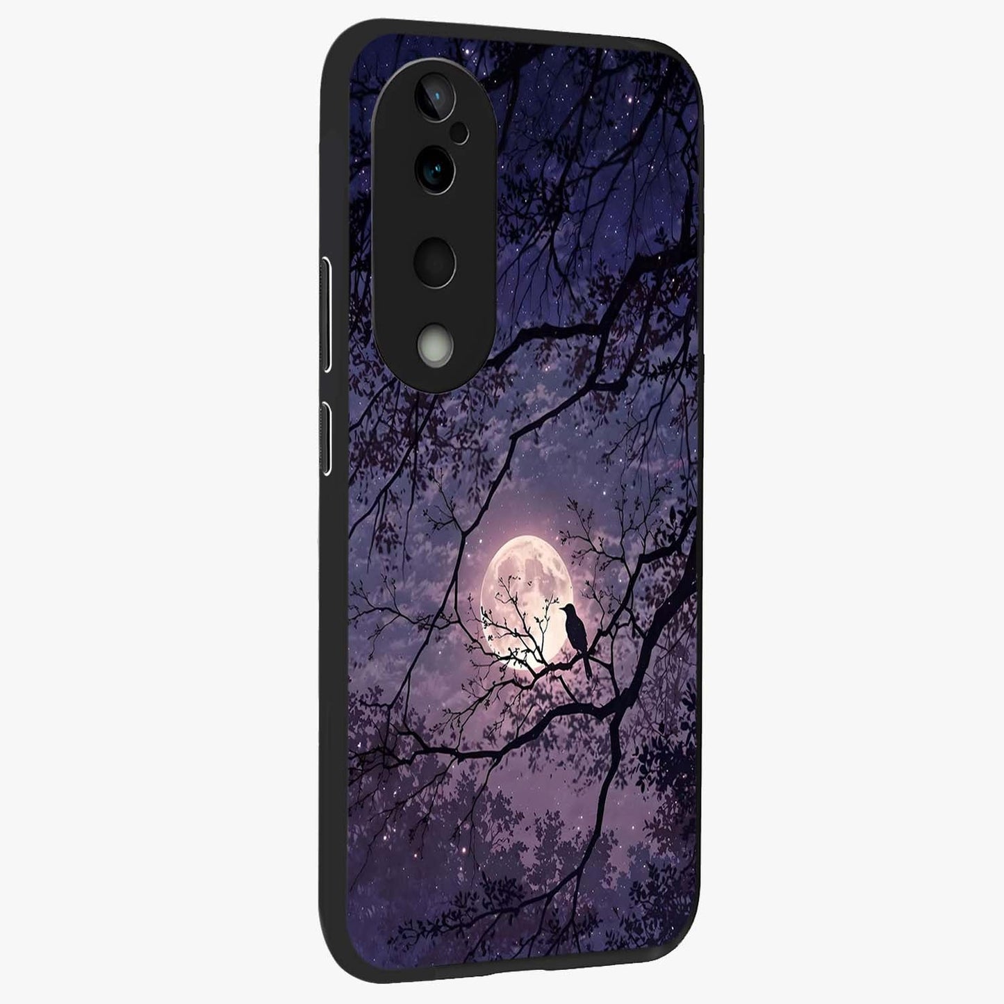 Whispering Moon Silence Glass Case upright view showcasing peaceful moon artwork with tranquil celestial theme.