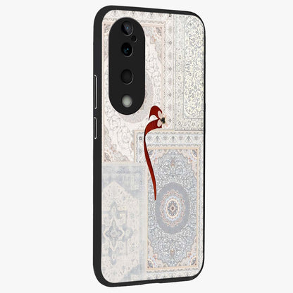 White Aesthetic Bow Glass Case upright view showcasing delicate ribbon bow artwork with cute minimalist theme.