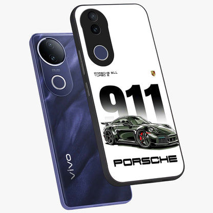 911 Turbo Dominance Glass Case displayed in premium angled mockup highlighting sporty car illustration and sleek glass surface.