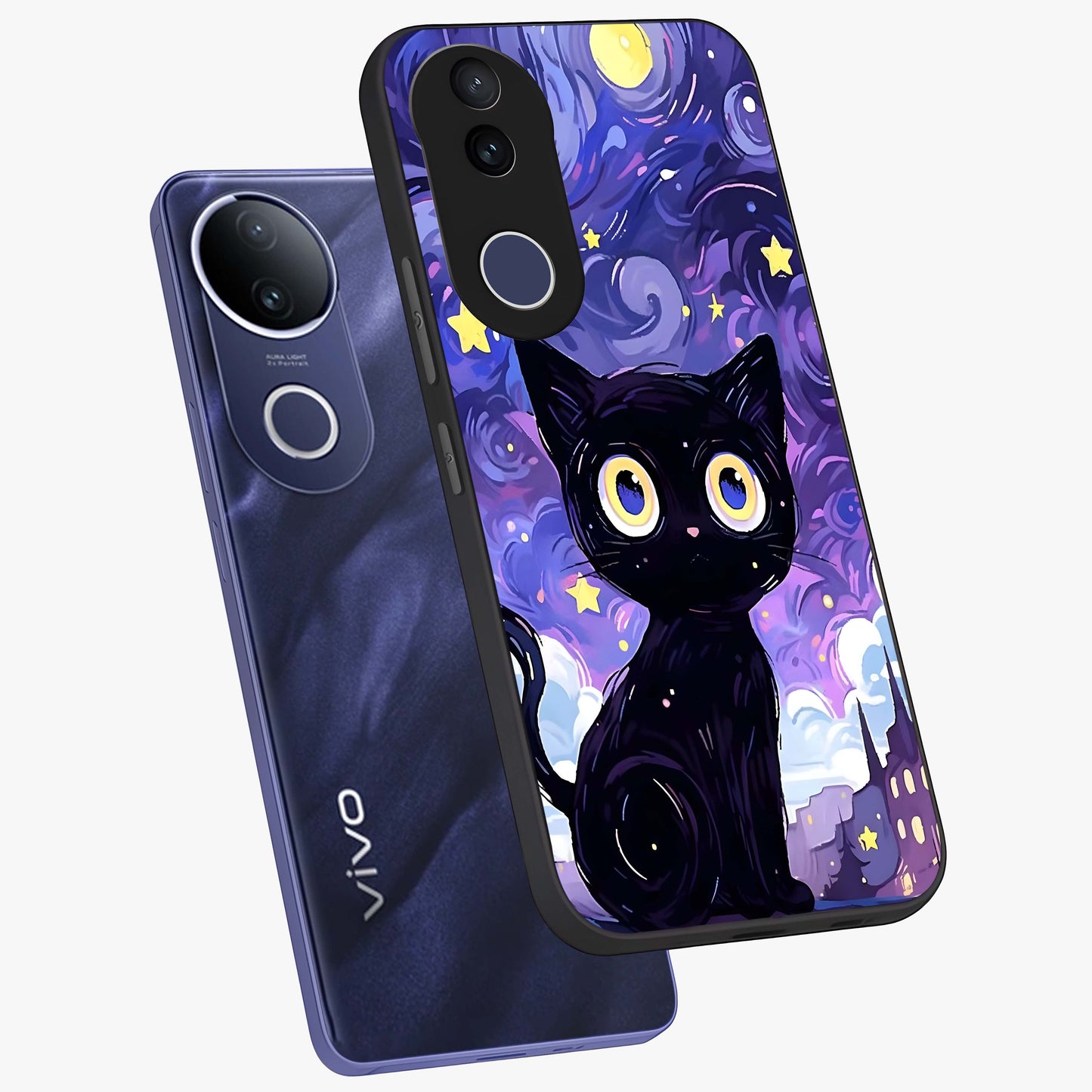 Abstract Cat Art Glass Case displayed in angled mockup highlighting modern abstract cat artwork and sleek glass surface.