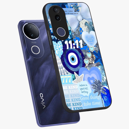 Aesthetic Be Kind Eye Glass Case displayed in angled mockup highlighting aesthetic eye design and inspirational vibe.