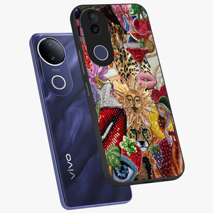 Beaded Fashion Jungle Glass Case displayed in angled mockup highlighting colorful fashion bead design and artistic pattern.