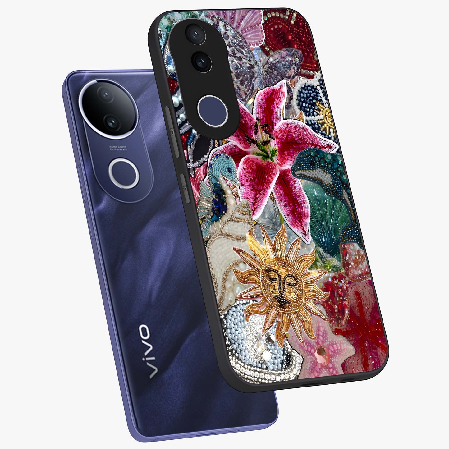 Beaded Garden Fantasy Glass Case displayed in angled mockup highlighting fantasy inspired floral bead pattern.
