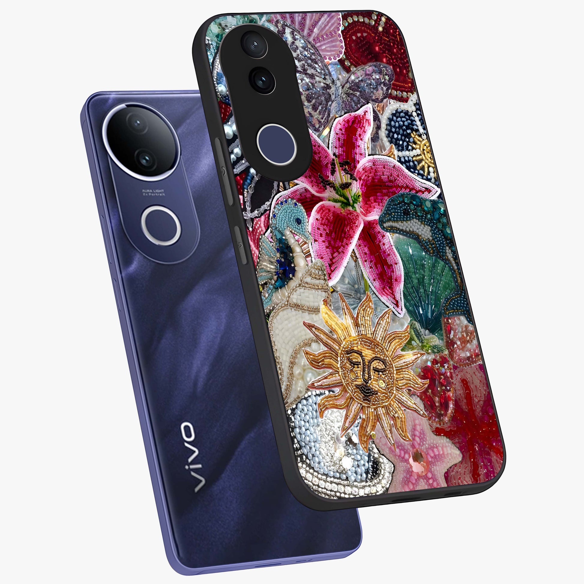 Beaded Garden Fantasy Glass Case displayed in angled mockup highlighting fantasy inspired floral bead pattern.