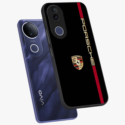 Black Minimal Porsche Glass Case displayed in angled mockup highlighting modern minimal car illustration and clean aesthetic design.