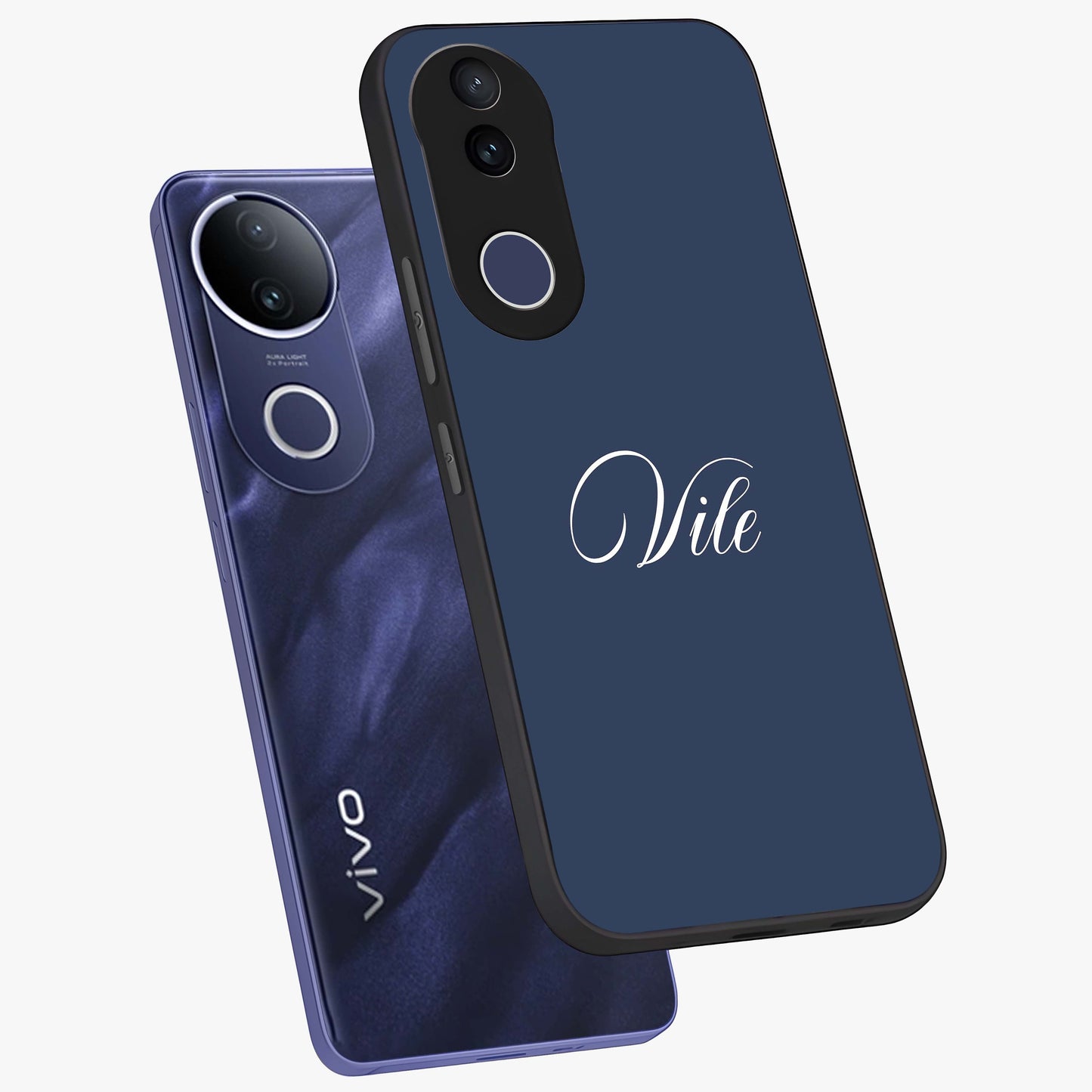 Blue Vintage Floral Pattern Glass Case showing flat back view with elegant vintage floral artwork and glossy glass finish.