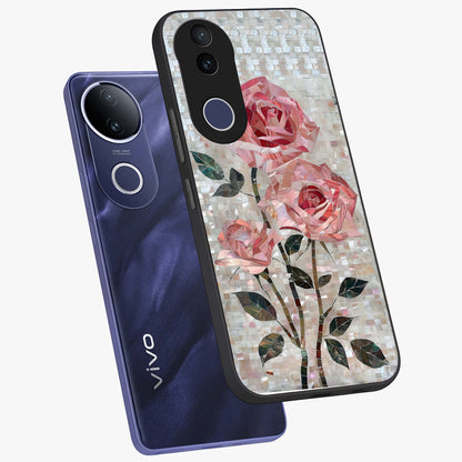 Blush Mosaic Bloom Glass Case displayed in angled mockup highlighting artistic mosaic flower pattern with aesthetic design.