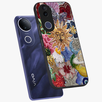 Celestial Floral and Playful Glass Case displayed in angled mockup highlighting playful floral design with dreamy celestial elements.