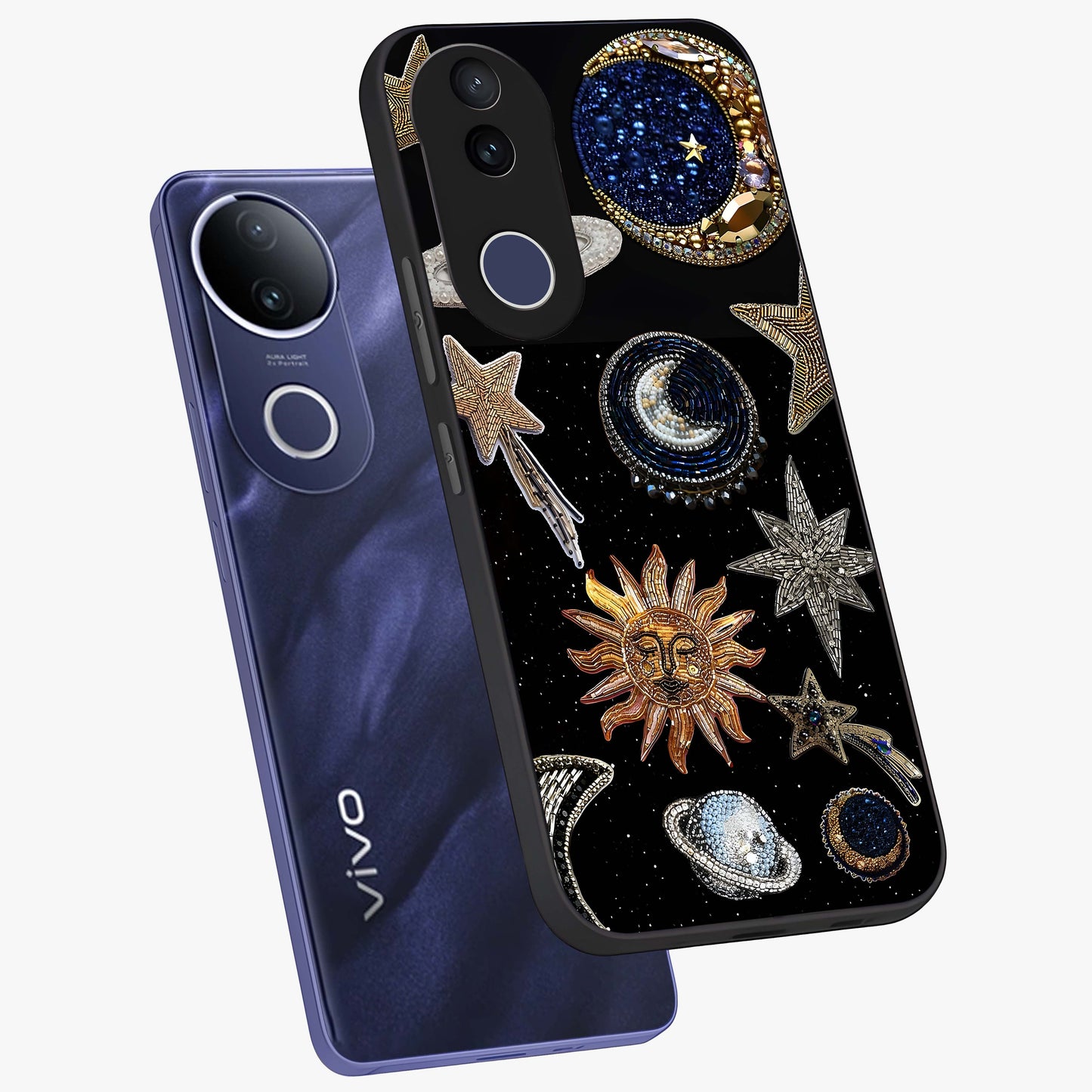 Celestial Gem Constellations Glass Case displayed in angled mockup highlighting gemstone inspired constellation design.