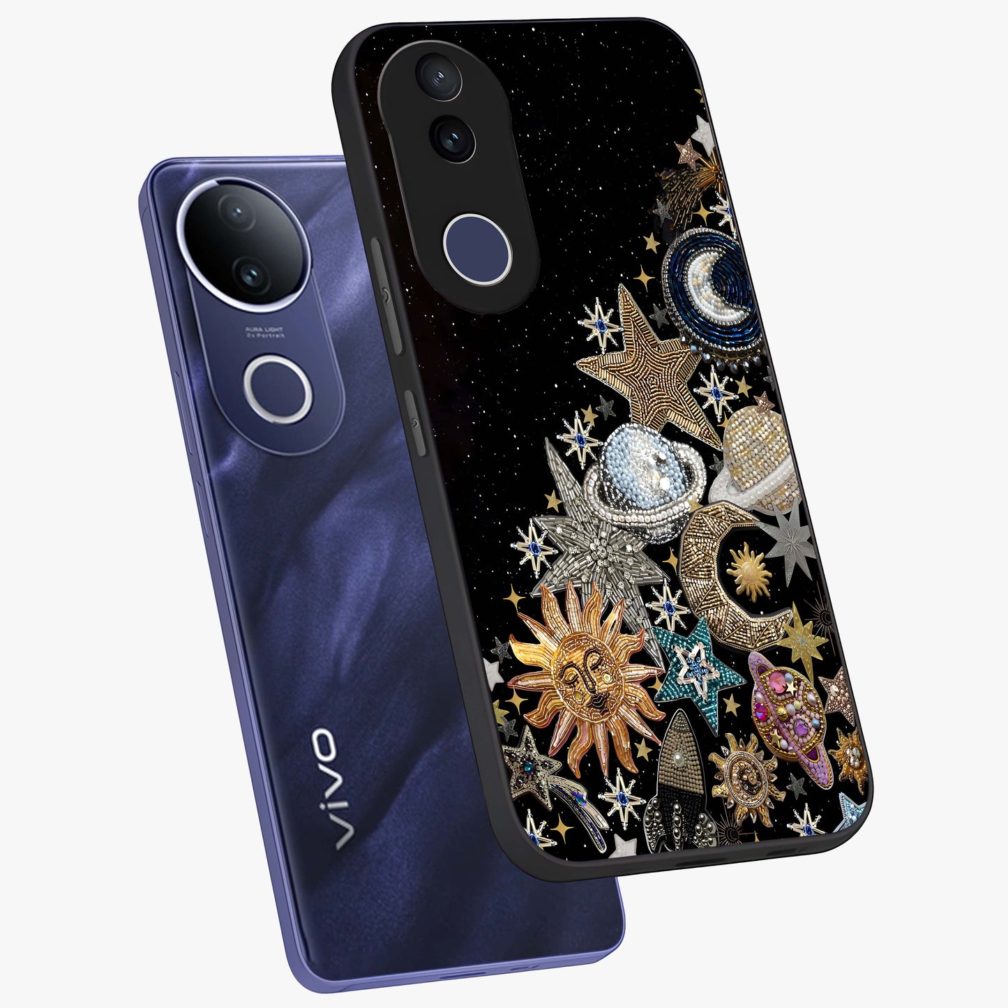 Cosmic Sparkle Dreams Glass Case displayed in angled mockup highlighting dreamy star sparkle design with celestial aesthetic.