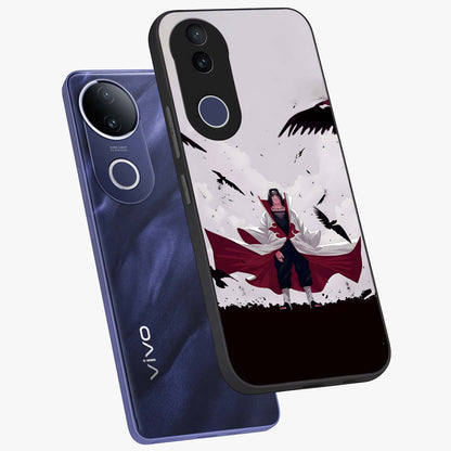 Crimson Crow Ascension Glass Case displayed in angled mockup highlighting powerful crow illustration with dark crimson aesthetic.