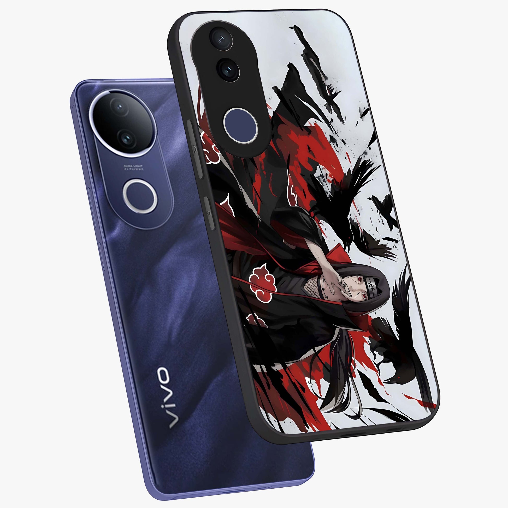 Crimson Crow Illusion Glass Case displayed in angled mockup highlighting mysterious crow graphic with dark aesthetic style.