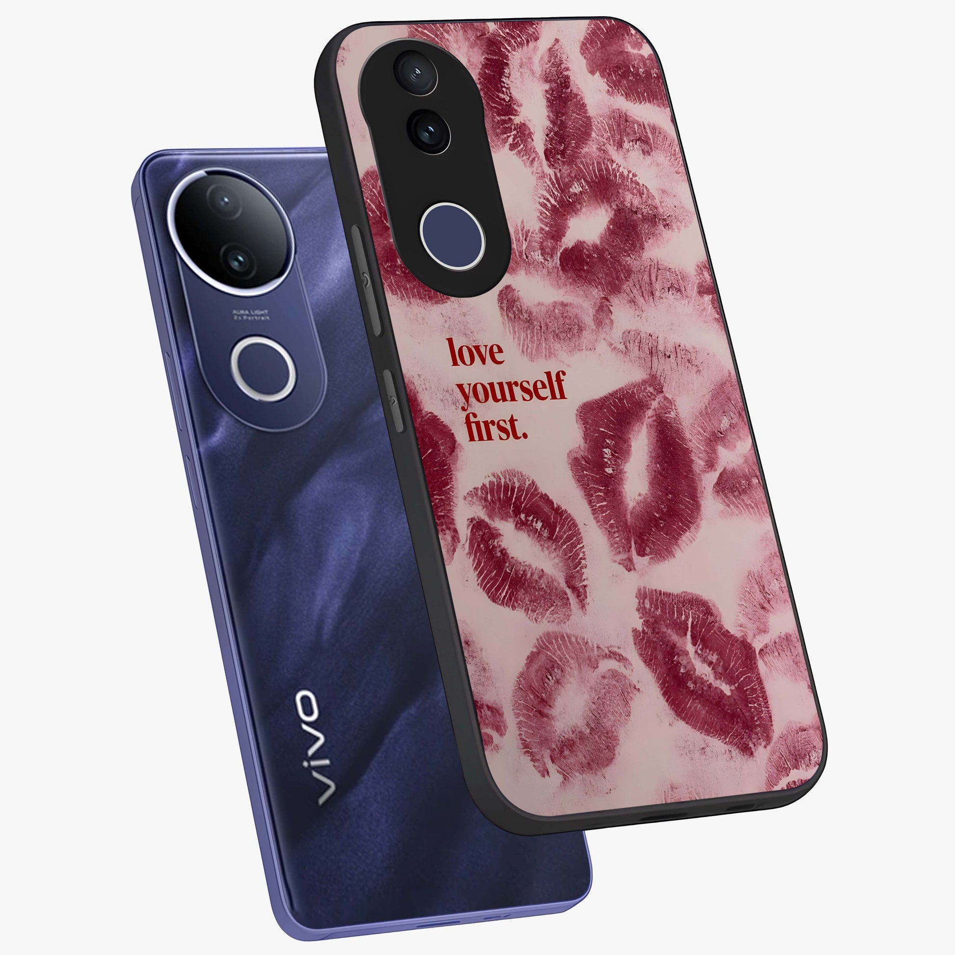 Crimson Kiss Love Glass Case displayed in angled mockup highlighting bold love inspired design with modern aesthetic style.