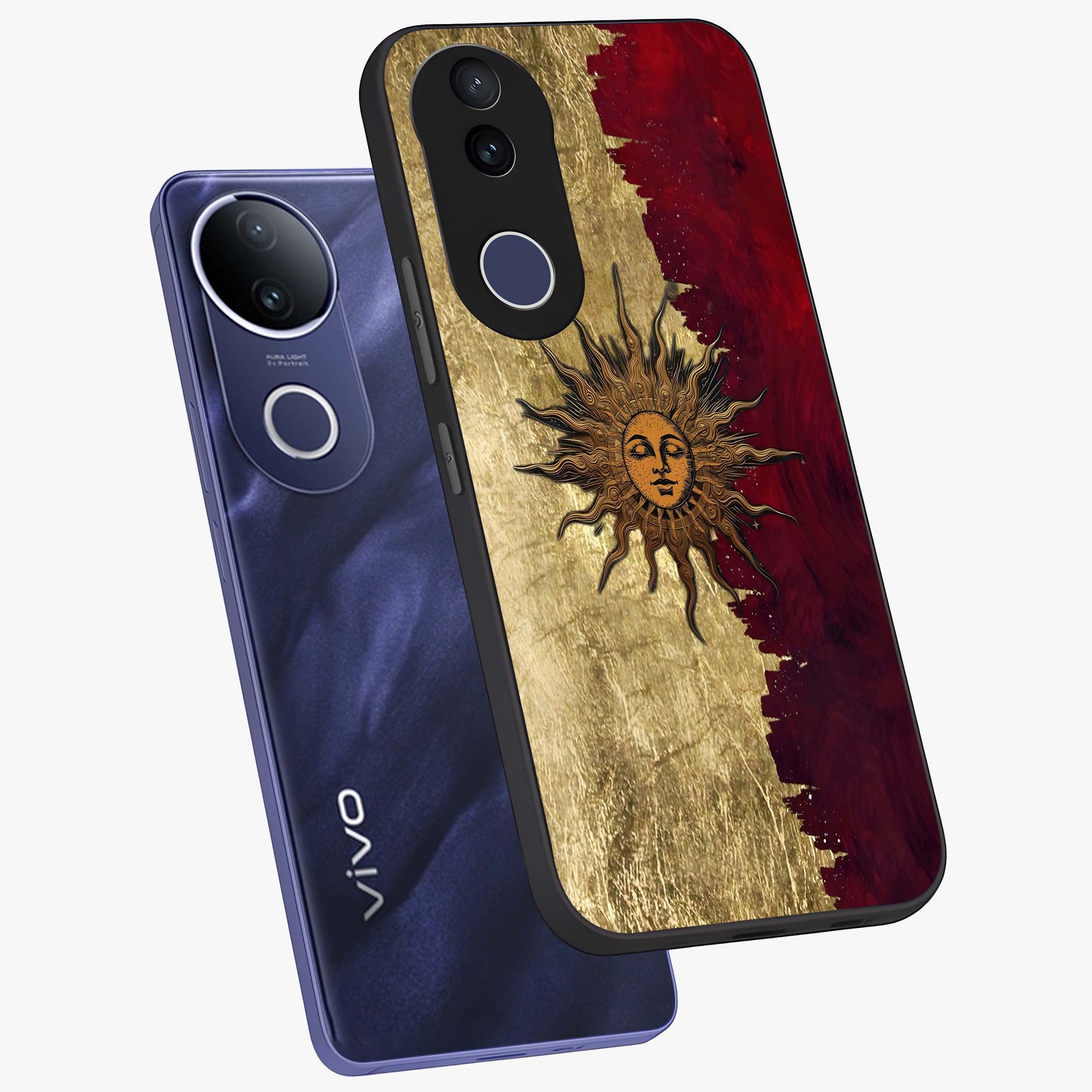 Crimson Sun Majesty Glass Case displayed in angled mockup highlighting majestic crimson sun design with bold aesthetic style.