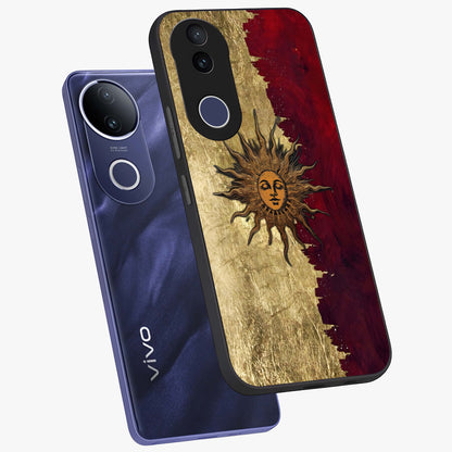 Crimson Sun Majesty Glass Case displayed in angled mockup highlighting majestic crimson sun design with bold aesthetic style.