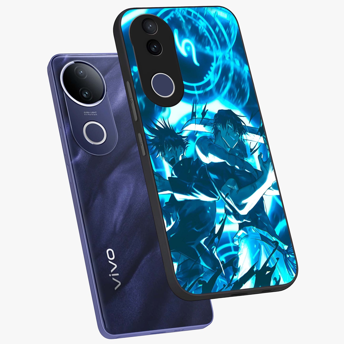 Cursed Energy Clash Glass Case displayed in angled mockup highlighting powerful battle inspired graphic with anime style aesthetic.