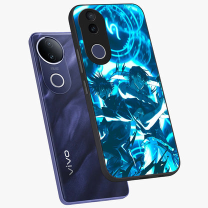Cursed Energy Clash Glass Case displayed in angled mockup highlighting powerful battle inspired graphic with anime style aesthetic.