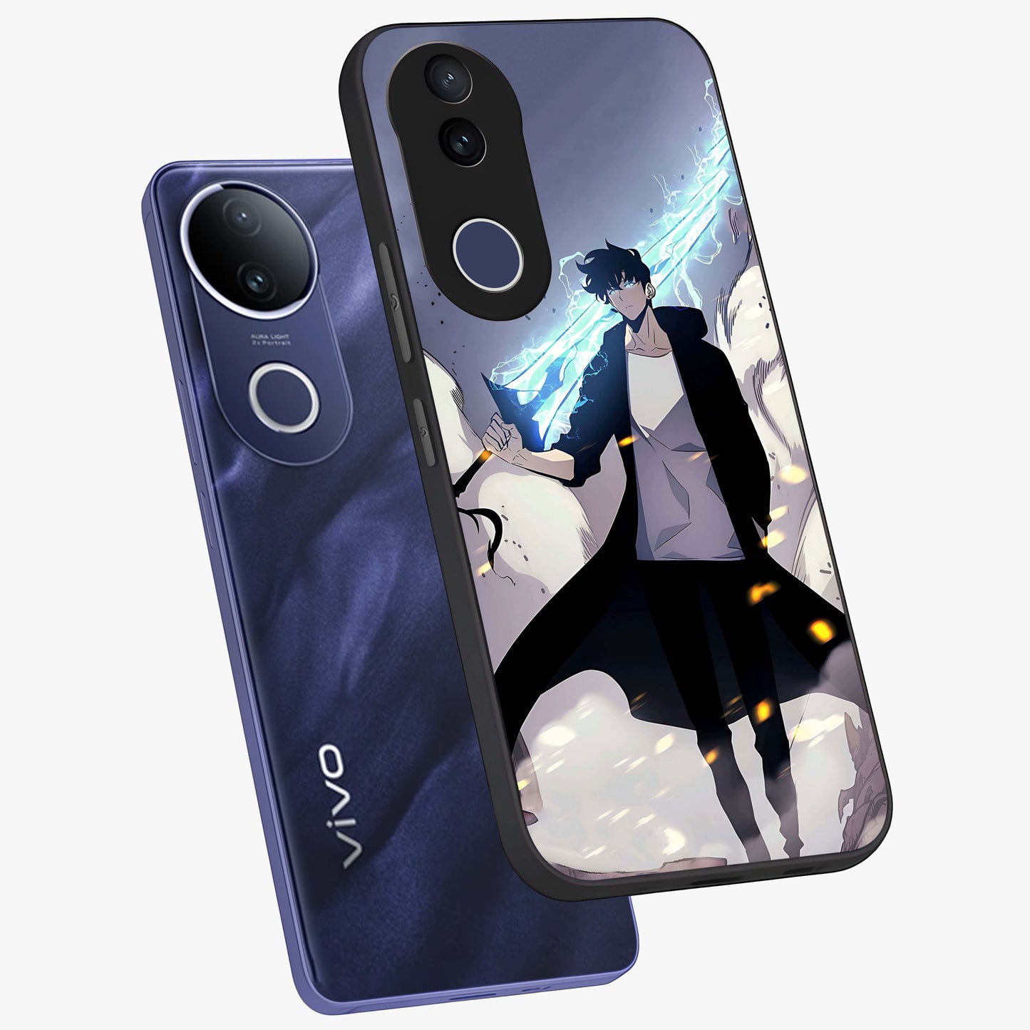 Dark Lightning Anime Warrior Glass Case displayed in angled mockup highlighting powerful lightning themed anime illustration.