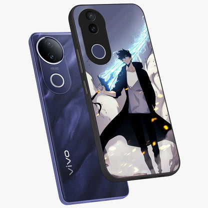 Dark Lightning Anime Warrior Glass Case displayed in angled mockup highlighting powerful lightning themed anime illustration.