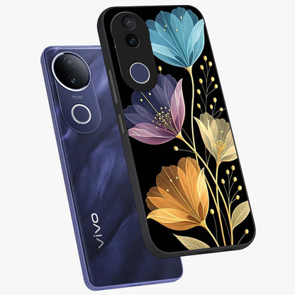 Delicate Multicolor Flowers Glass Case displayed in angled mockup highlighting colorful flower pattern with soft aesthetic style.