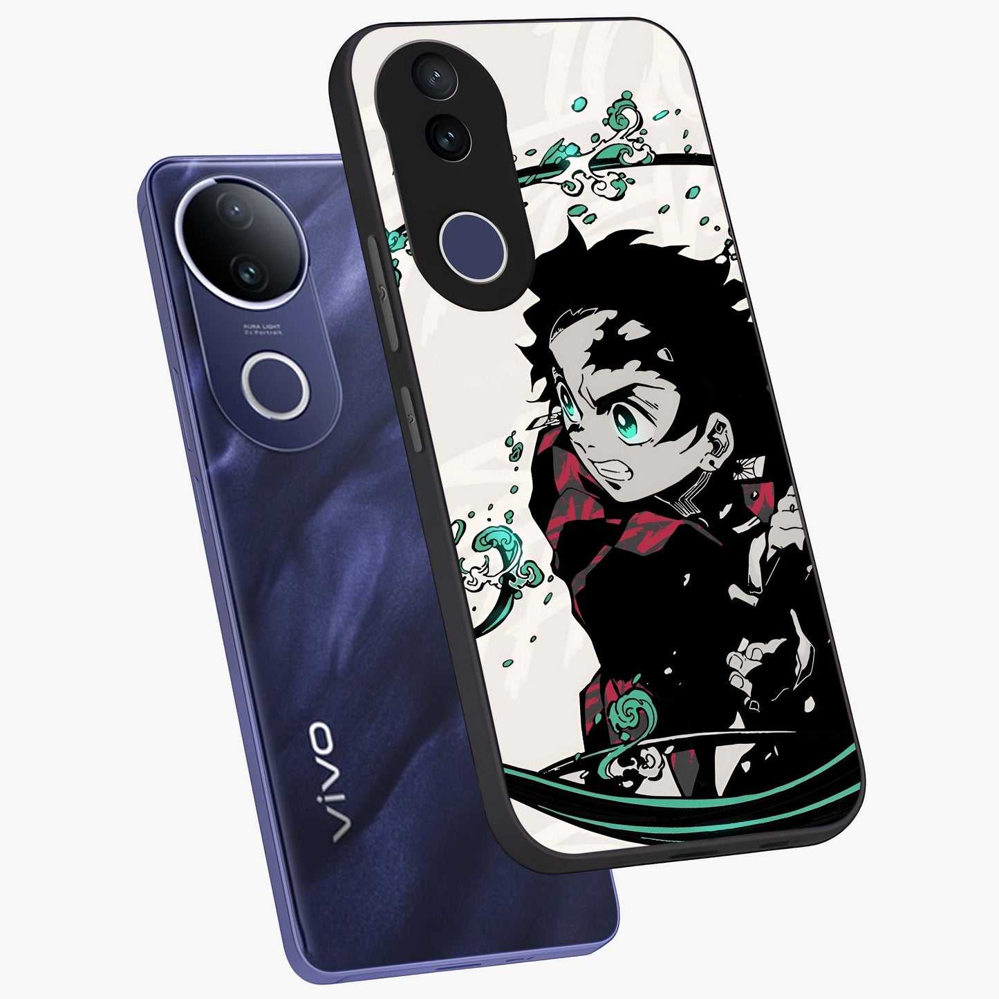 Demon Slayer Glass Case displayed in angled mockup highlighting dramatic anime character design with action aesthetic.
