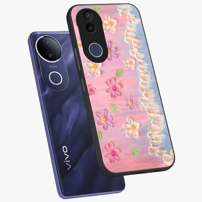 Dreamy Painted Garden Glass Case displayed in angled mockup highlighting colorful garden illustration with dreamy aesthetic style.