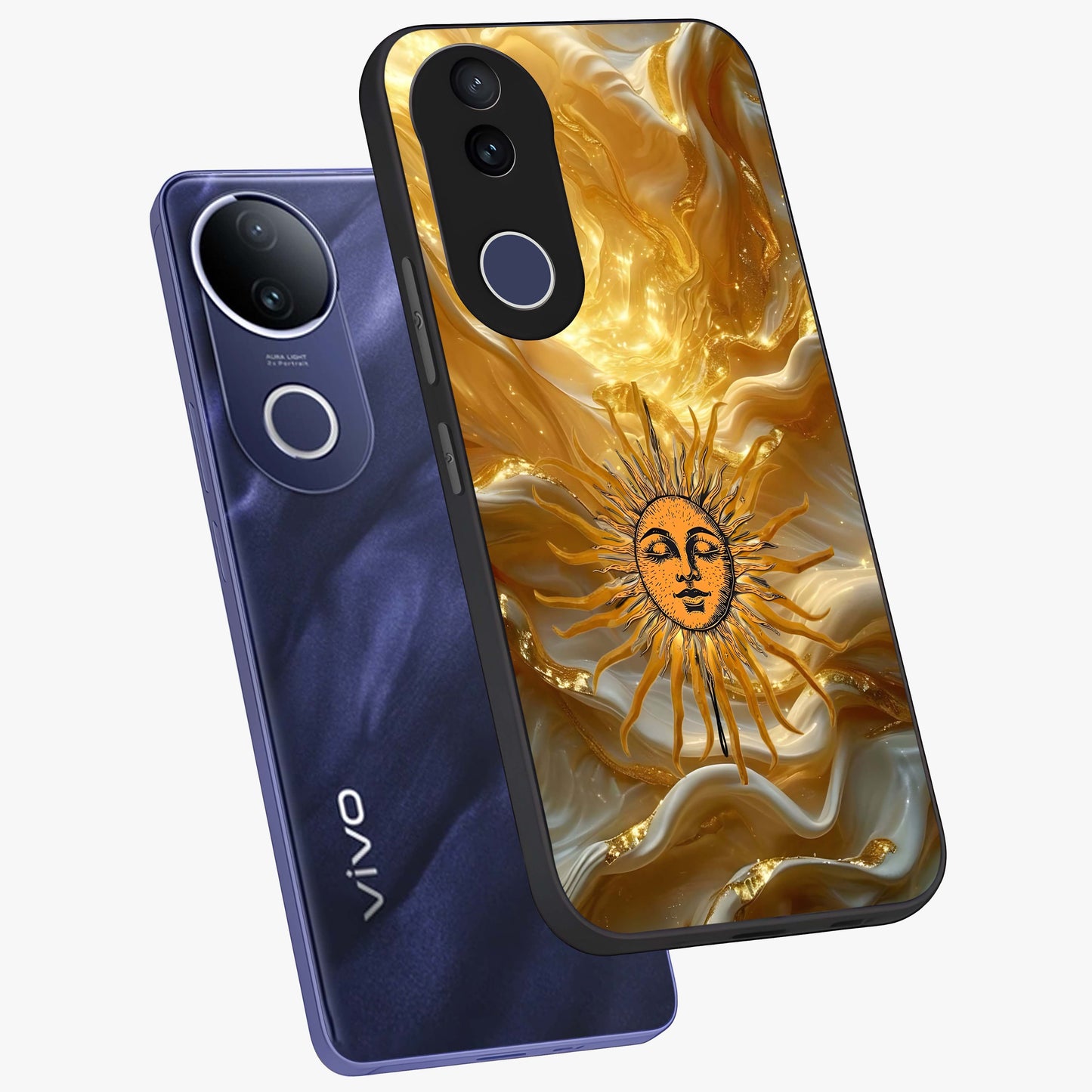 Eternal Golden Glow Glass Case displayed in angled mockup highlighting glowing golden aesthetic design with elegant style.
